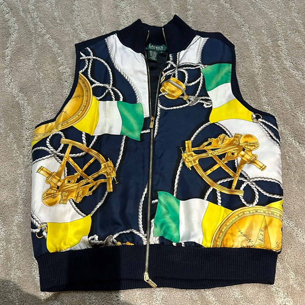 Lauren Ralph Lauren Navy, Yellow, Green Nautical Print Vest